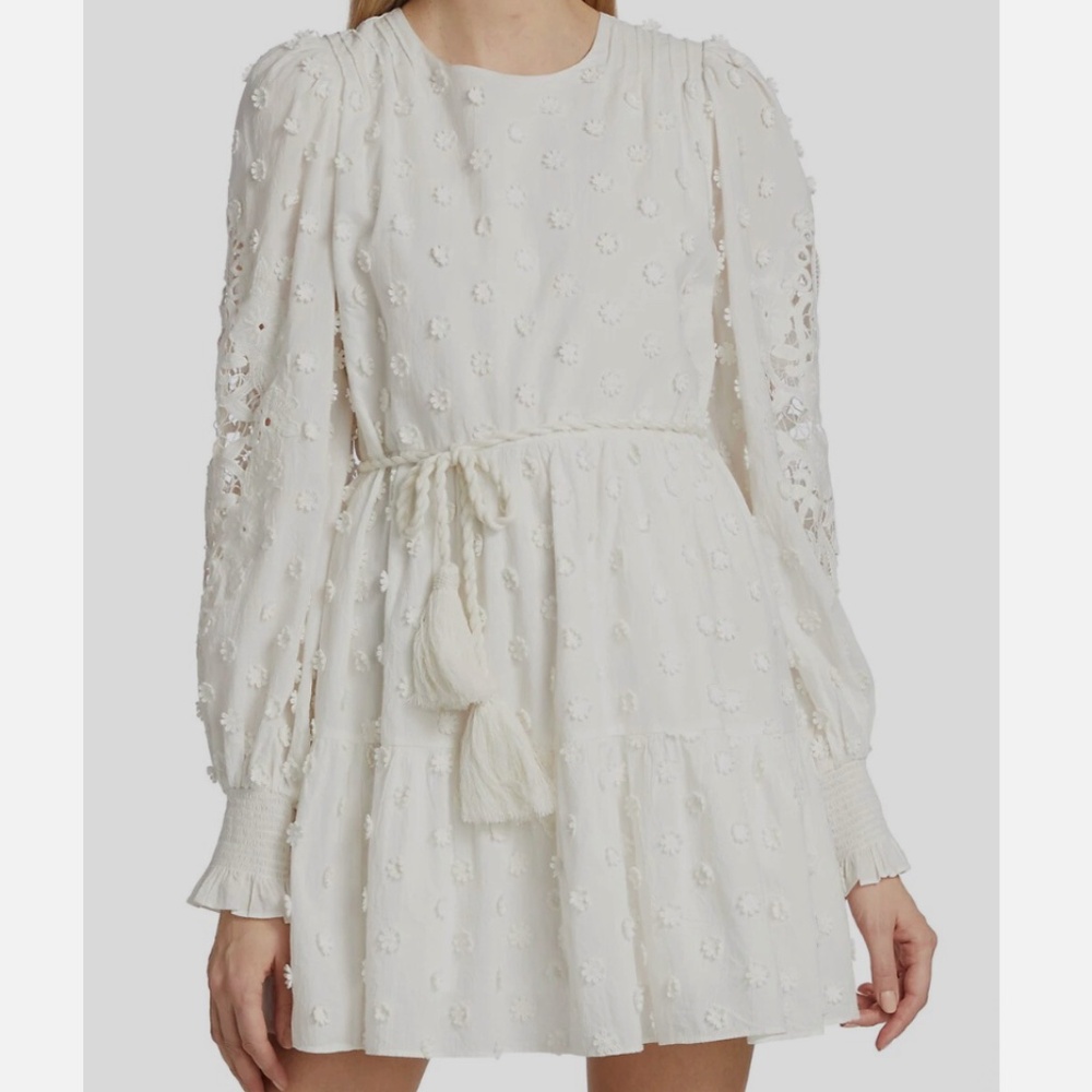*Cami Nyc Womens White Floral Appliqué Long Sleeve Cotton Carolina Mini Dress XS